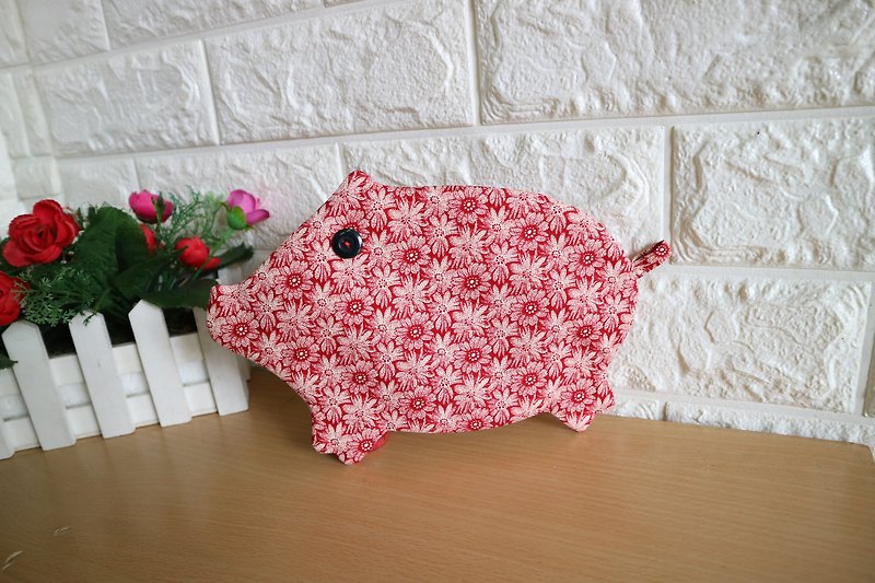 Pig Fortune Full Zipper Cloth Red Envelope Bag Wallet~Full Version Flower - Chinese New Year - Cotton & Hemp Red