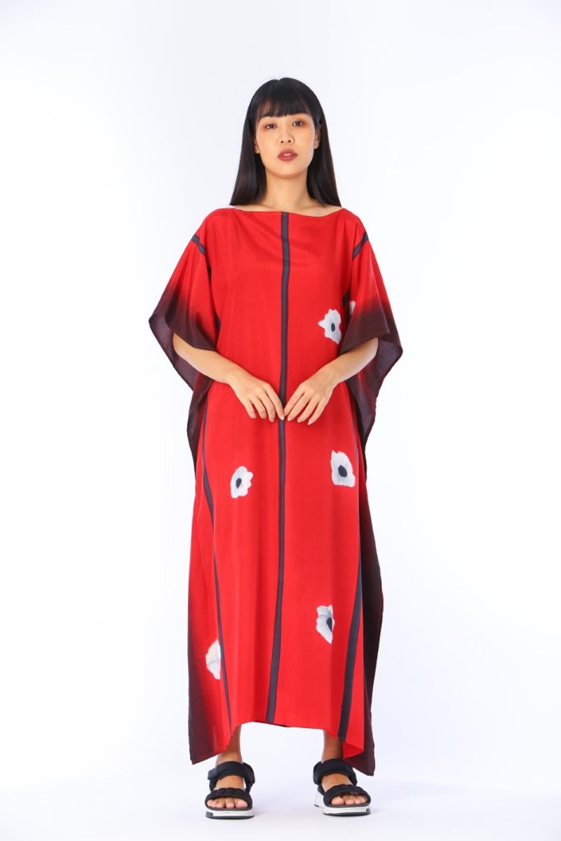 Hand Painted Cotton-rayon Kaftan for Summer Resort Vacation- Free Size - 洋裝/連身裙 - 棉．麻 紅色