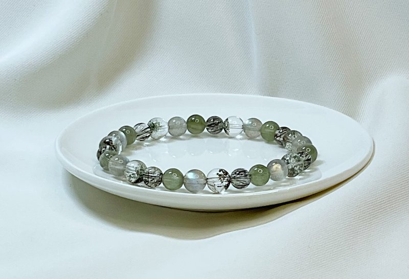 [Secret Realm] Green Hair Quartz Black Hair Quartz High Gloss Labradorite Green Ghost Crystal Bracelet - สร้อยข้อมือ - เครื่องเพชรพลอย สีเขียว