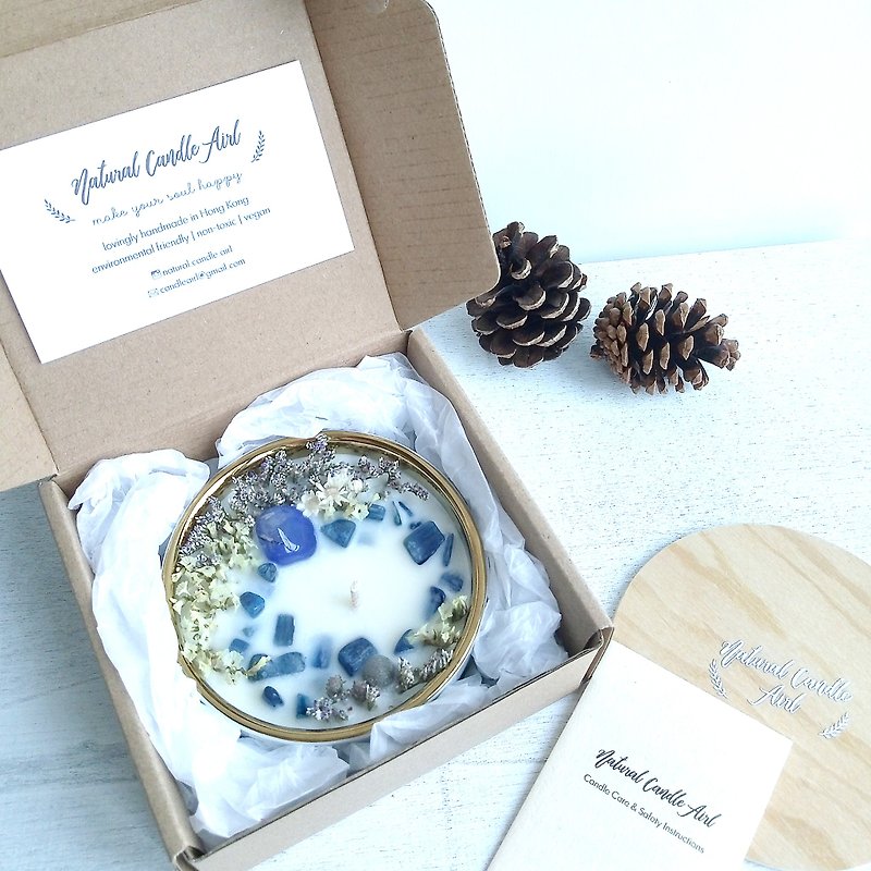 Agate - White Marble bowl | Dried flower Crystal Natural Soywax Candle - Candles & Candle Holders - Wax Blue