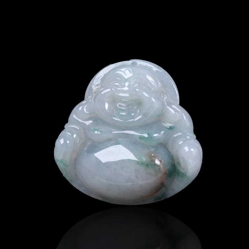 Floating Flower Jade Maitreya Buddha Necklace | Stone| Natural Burmese Jade Jade A Grade | Gift - สร้อยคอ - หยก สีเขียว