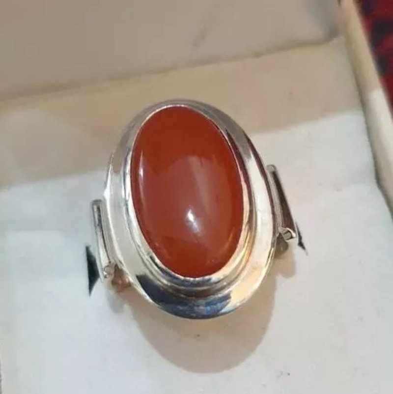 men aqeeq ring sterling silver ring handmade ring aqiq agate akik hakik ring men - 戒指 - 寶石 咖啡色