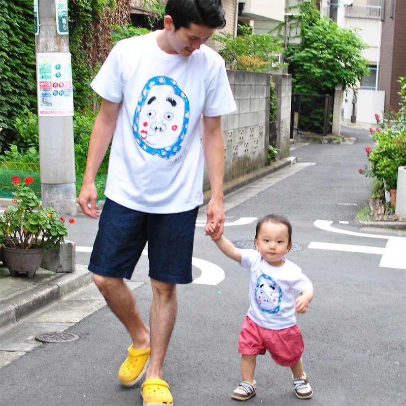 Hyottoko family 2 pair t-shirts Dad Son Men Baby Kids - ชุดครอบครัว - ผ้าฝ้าย/ผ้าลินิน ขาว