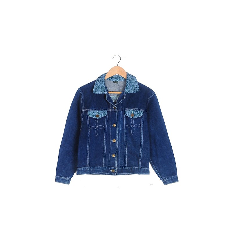 [Eggs] plant vintage collage girl vintage denim jacket - Women's Casual & Functional Jackets - Cotton & Hemp Blue