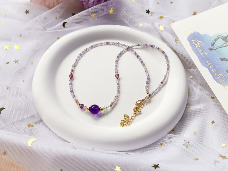 [Dream] Amethyst Stone Black Spiny Beads 14K gold-filled design necklace necklace clavicle chain - Necklaces - Crystal Multicolor