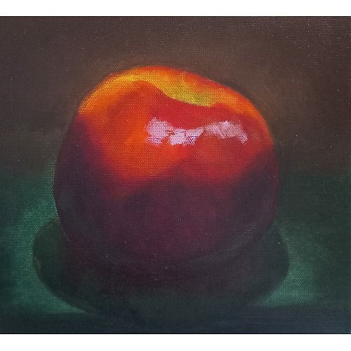 Nettleshipshop Apple Painting Fruit Original Art Still Life Oil Painting Dark Academia Wall Art