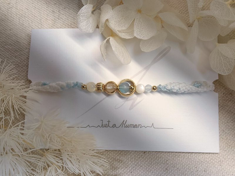 Wangyou | Summer aquamarine spodumene natural stone woven adjustable bracelet - Bracelets - Semi-Precious Stones Blue