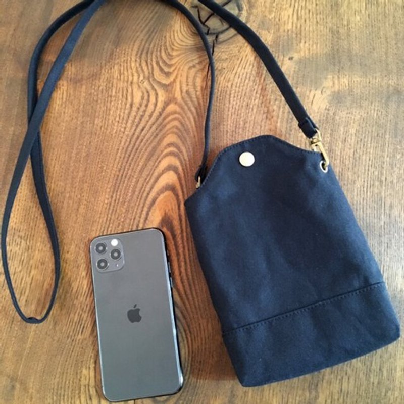 Kurashiki Canvas Smartphone Pochette Mini Sacoche Smartphone Shoulder Smartphone Pouch Black - Earrings & Clip-ons - Cotton & Hemp 