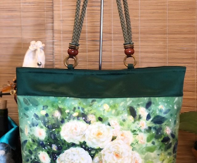 Custom hand-painted big TOTE bag rose starry sky - Shop weijean