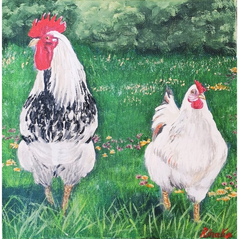 公雞和母雞鳥類繪畫原框藝術手繪 RinaArtSK - 壁貼/牆壁裝飾 - 其他材質 多色