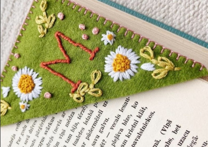 Other Metals Other - Personalized hand embroidered corner bookmark / Handmade custom letter bookmark