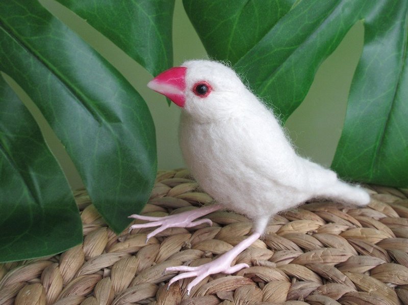 文鳥　白文鳥　鳥　Java sparrow　羊毛フェルト - 人形・フィギュア - ウール ホワイト