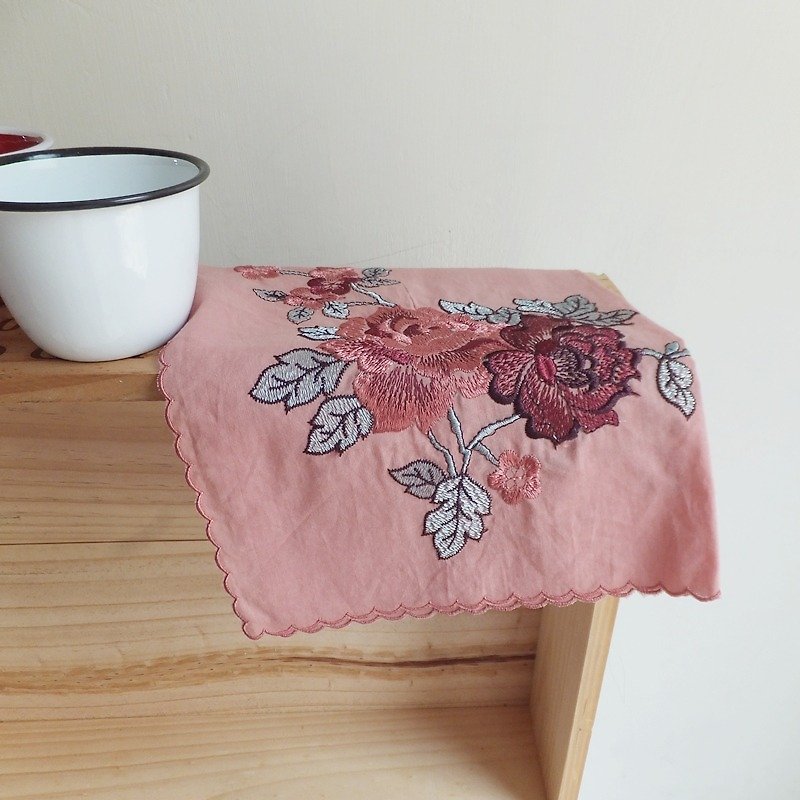 Embroidery Towel ,  Table Centre Mat :Embroidered  roses - Place Mats & Dining Décor - Cotton & Hemp Multicolor