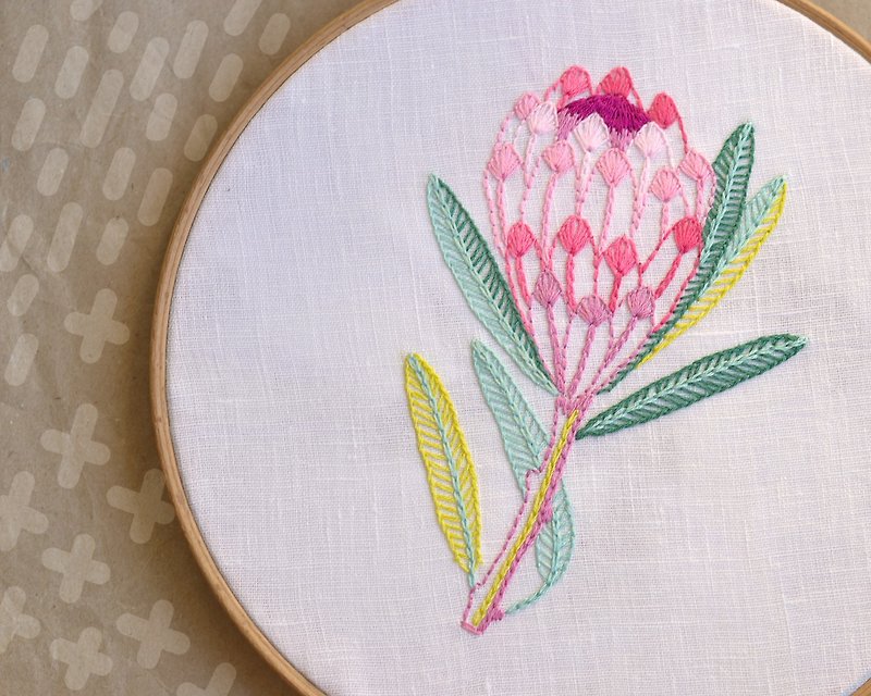 Digital Download PDF | Hand embroidery pattern, DIY, Protea flower, wall decor