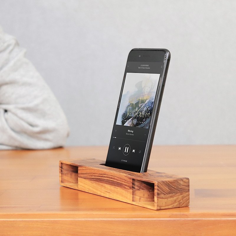 [Christmas gift] Texture teak mobile phone amplifier holder / mobile phone holder / camping picnic / Valentine's Day gift - ที่ตั้งมือถือ - ไม้ สีนำ้ตาล