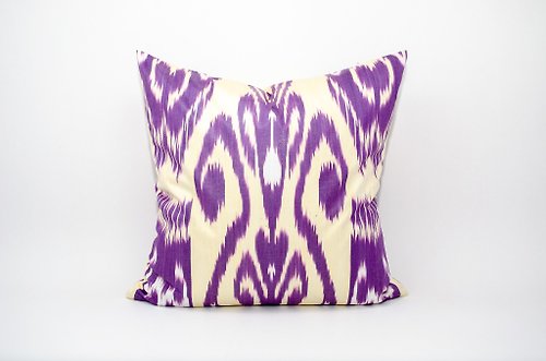 ikat 紫色 ikat 枕頭套烏茲別克斯坦傳統手工編織 ikat 用於家居室內