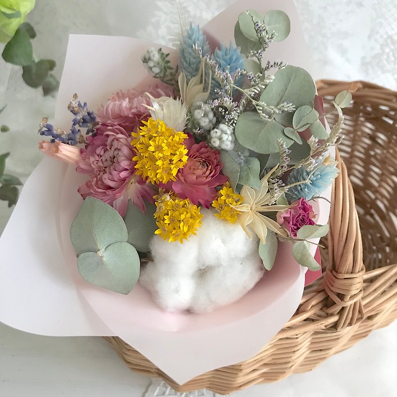マサココットンストローコーンフラワーラベンダースモールブーケドライブーケ結婚式小物バースデーギフト - 観葉植物 - 寄せ植え・花 ピンク