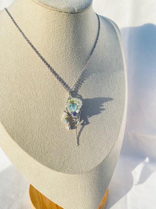 阿支的寶石森林 海藍寶坦桑石金屬編織 項鍊 森系飾品 天然石 礦石 不鏽鋼鍊