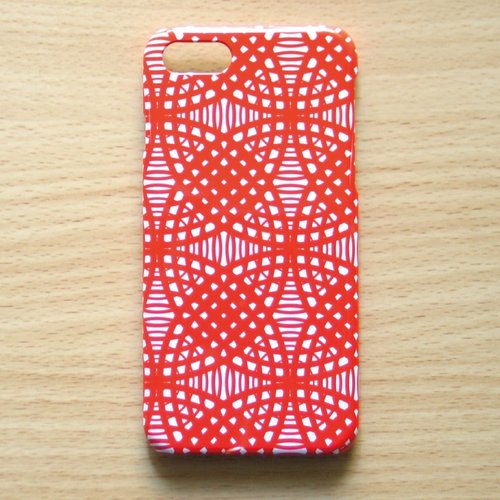 HTA iPhone14/13/12/11/X 北歐風格的日本七寶模様幾何圖案紅色手機殼