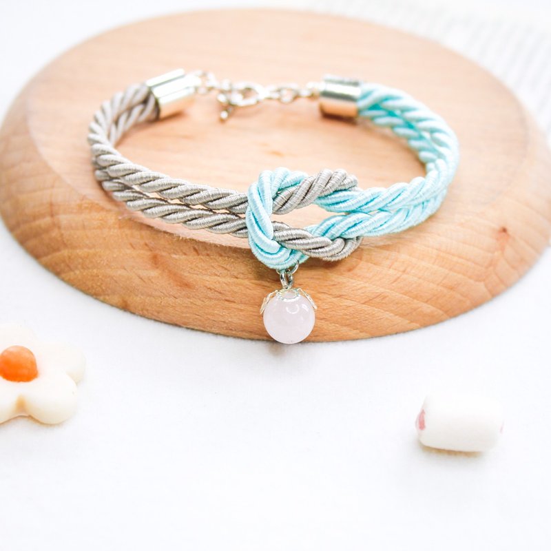 Mashmallows Rope Bracelet with Lucky Stone - Grey & Blue - 手鍊/手環 - 貴金屬 多色