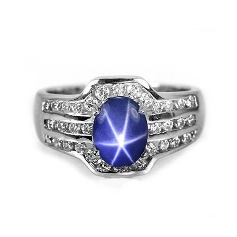 2.89 Natural star blue sapphier ring silver sterling 925 size 7.0 free resize - 戒指 - 純銀 藍色