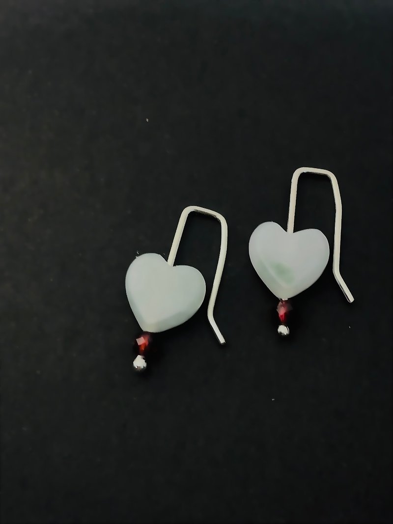 99 sterling silver love jade earrings - heart to heart - Earrings & Clip-ons - Sterling Silver Multicolor