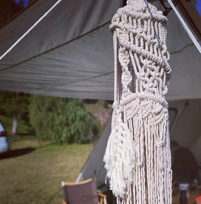 macrame bohemian camping hanging lamp - โคมไฟ - ผ้าฝ้าย/ผ้าลินิน ขาว