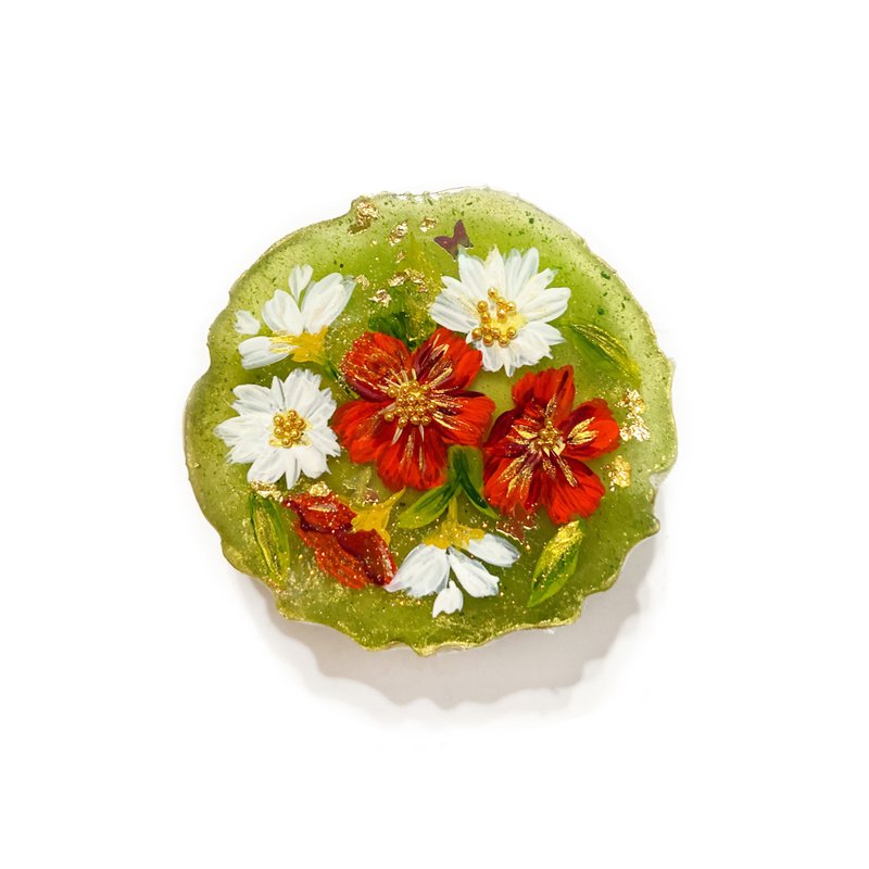 Japanese resin Green pure hand-painted flower hairpin - เครื่องประดับผม - เรซิน สีเขียว