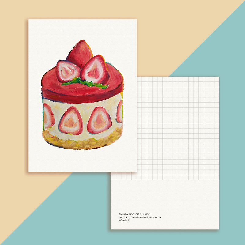 Strawberry Cheese Chocolate Cake, Birthday Card, Greeting, Housewarming, Room De - Cards & Postcards - Paper Pink