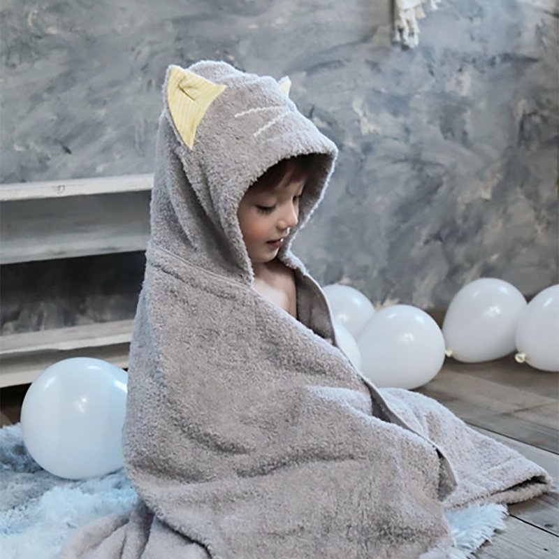 【kontex】Imabari hooded towel/bath towel-boxed cat style - อื่นๆ - ผ้าฝ้าย/ผ้าลินิน สีเทา