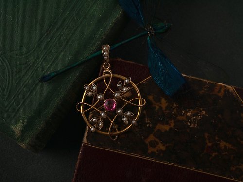 鑲珹古董珠寶 1870-1890s 英國 捕夢網造型吊墜