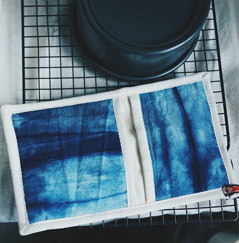 藍染織布 老印花土布 隔熱手套 敲好看的手工織帶老布墊餐桌墊 - 廚具 - 棉．麻 藍色