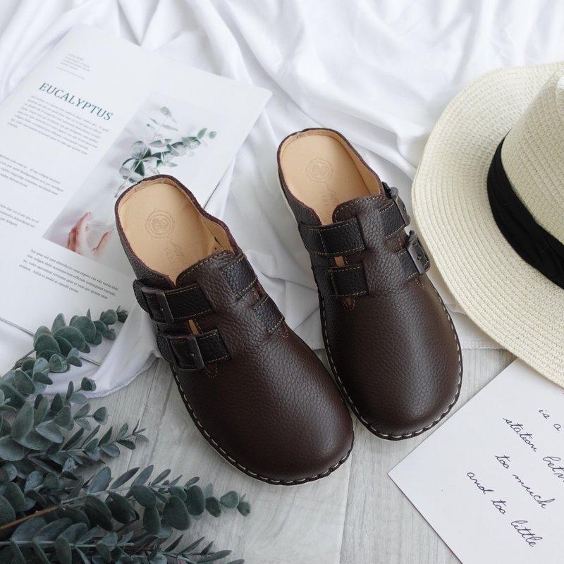 [Wide-foot friendly] MIT comfortable steamed bun shoes. Genuine Leather. Brown coffee 0050 - รองเท้าลำลองผู้หญิง - หนังแท้ สีนำ้ตาล