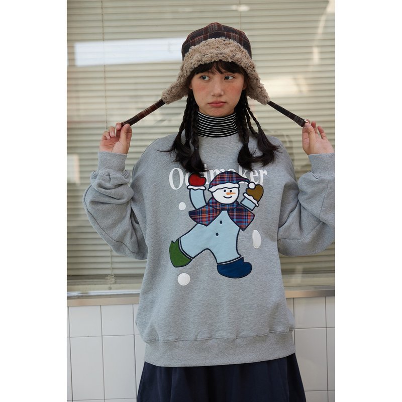 oddmaker patchwork snowman retro original sweatshirt for women retro all-match loose pullover top - เสื้อผู้หญิง - ผ้าฝ้าย/ผ้าลินิน 