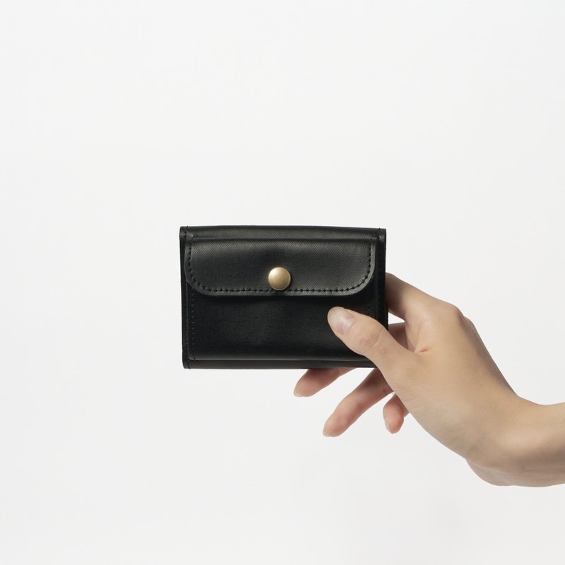 【compact wallet black】折り畳み財布/ラミネート/キャンバス/コンパクト/ウォレット - 錢包/皮夾/長短夾 - 棉．麻 黑色
