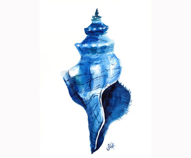 貝殻 水彩 紺 航海 原画 シェル ウォールアート ビーチ