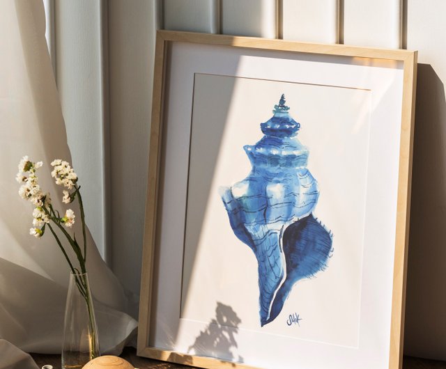 貝殻 水彩 紺 航海 原画 シェル ウォールアート ビーチ