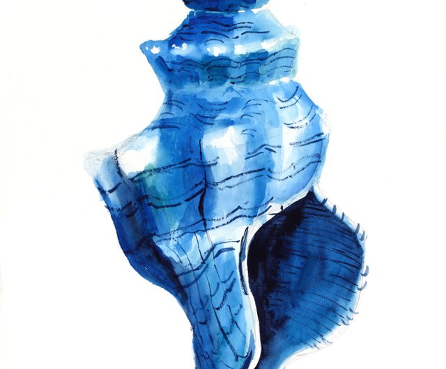 貝殻 水彩 紺 航海 原画 シェル ウォールアート ビーチ - ショップ