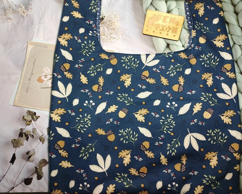 袋物系列-厚棉布料藍色秋意松果背心袋-購物包-大手提袋-購物袋現 - 手提包/手提袋 - 棉．麻 