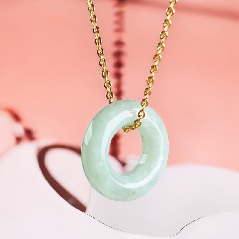 Fruit green jade donut necklace | Natural Burmese jade A grade jade | Gift giving - สร้อยคอ - หยก สีเขียว