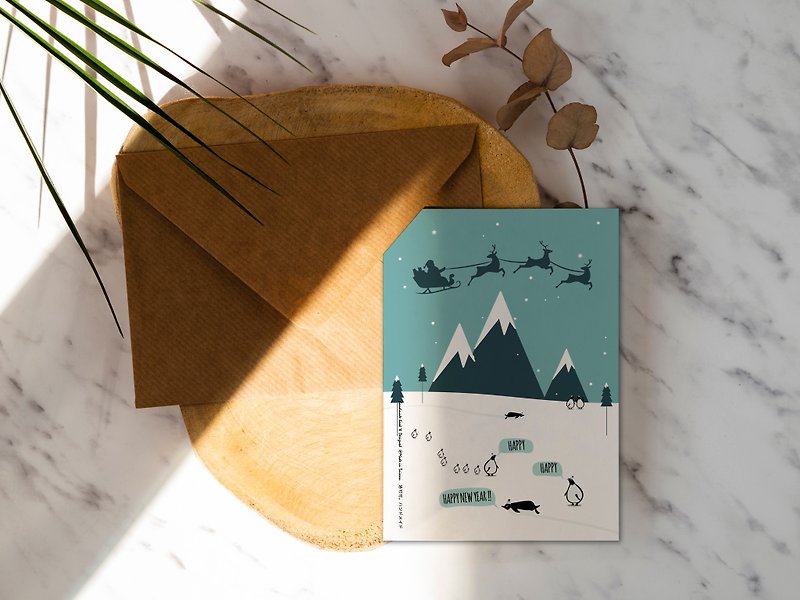 Snow Penguin【CM18065】Rococo Strawberry WELKIN Handmade Postcard Christmas Card - การ์ด/โปสการ์ด - กระดาษ 