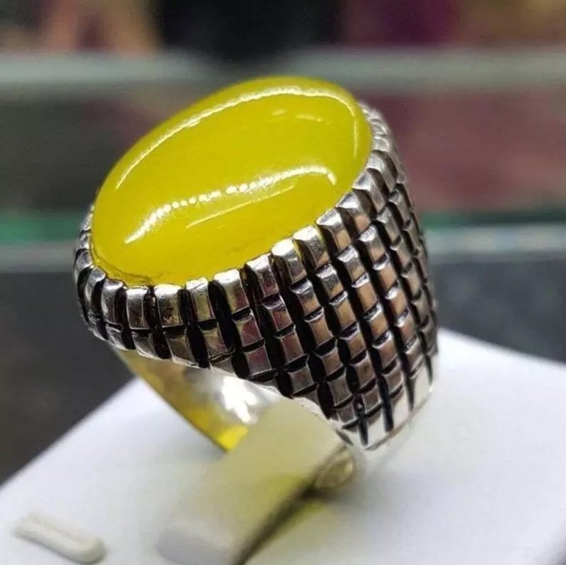 Natural Mens Zard Aqeeq Agate Ring Carnelian Ring In 925 Sterling Silver ring - General Rings - Gemstone Yellow