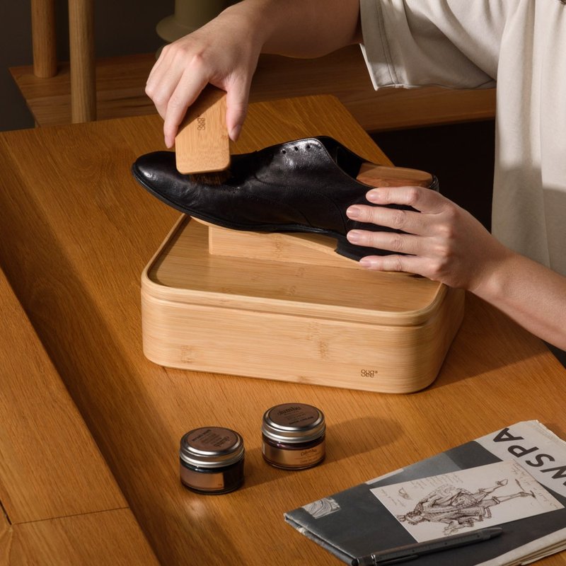 【Gudee】RICO 擦鞋箱套組 ( 鞋箱+馬毛刷 ) 皮鞋保養工具 - 擺飾/家飾品 - 竹 咖啡色