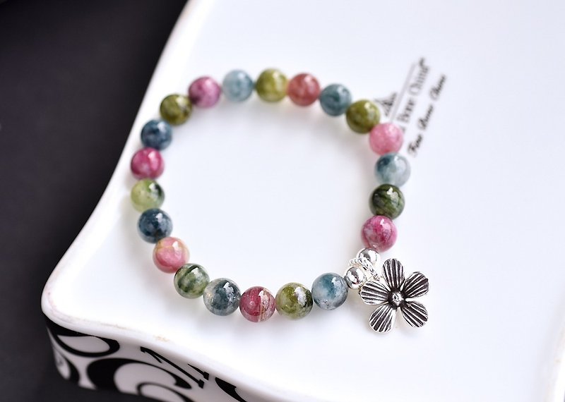Colored tourmaline sterling silver pendant flower bracelet - Bracelets - Crystal 