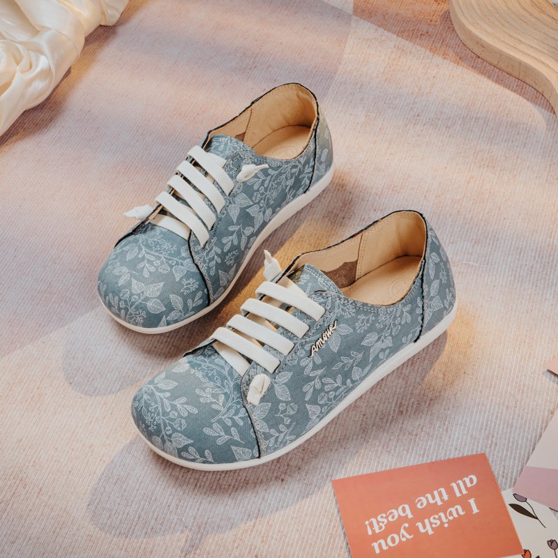 【寬腳友善】MIT舒適饅頭鞋。布類。清新夏葉2709 - 女休閒鞋/帆布鞋 - 棉．麻 藍色