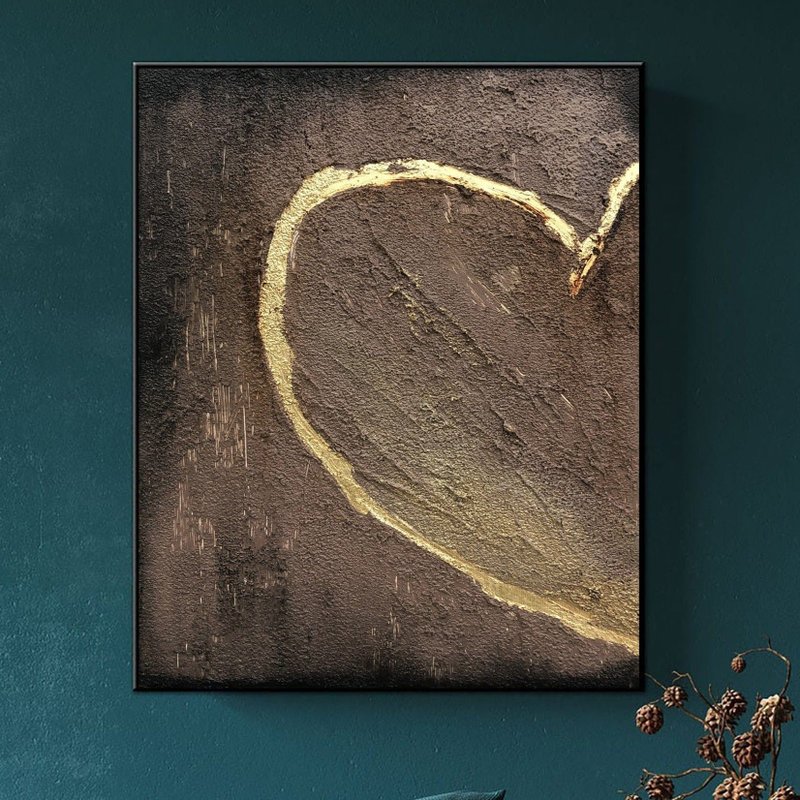 15.7x11.8 Abstract Heart Paintings On Canvas Brown Hand Painted Art Impasto - Wall Décor - Acrylic Brown