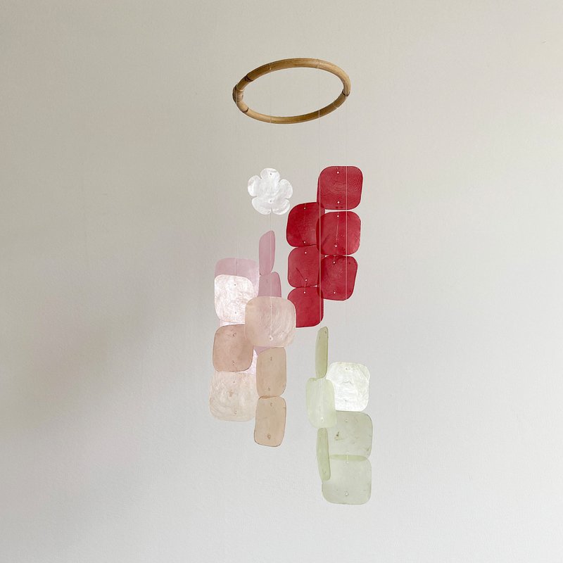 DIY-KIT | Argentina Florist-Red-Flower,Square| Shell Wind Chime Mobile |#0-345 - อื่นๆ - เปลือกหอย สีแดง