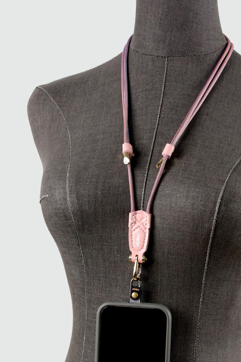 快扣手機繩/手機掛繩/證件帶/Prockr/手機背繩/粉色革(花色-1) - 手機掛繩/背帶 - 聚酯纖維 粉紅色