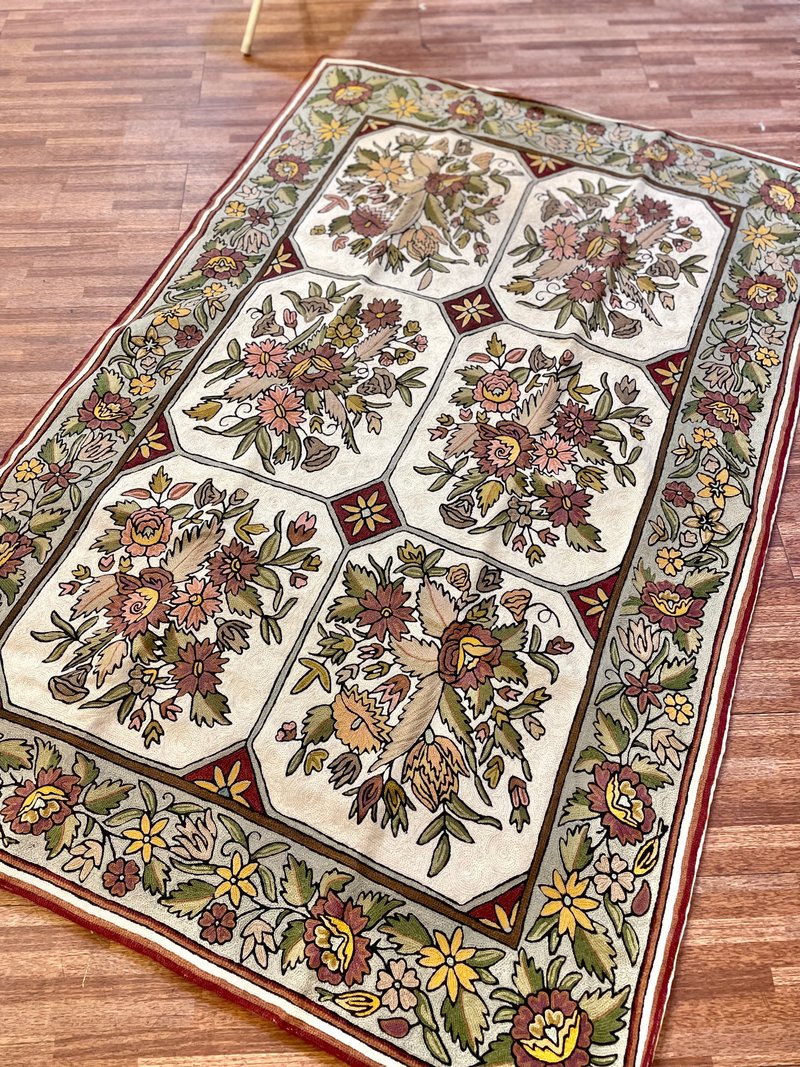 印度喀什米爾 手工刺繡羊毛大型地毯 182x121 — 古典玫瑰園 - 地墊/地毯 - 羊毛 紅色
