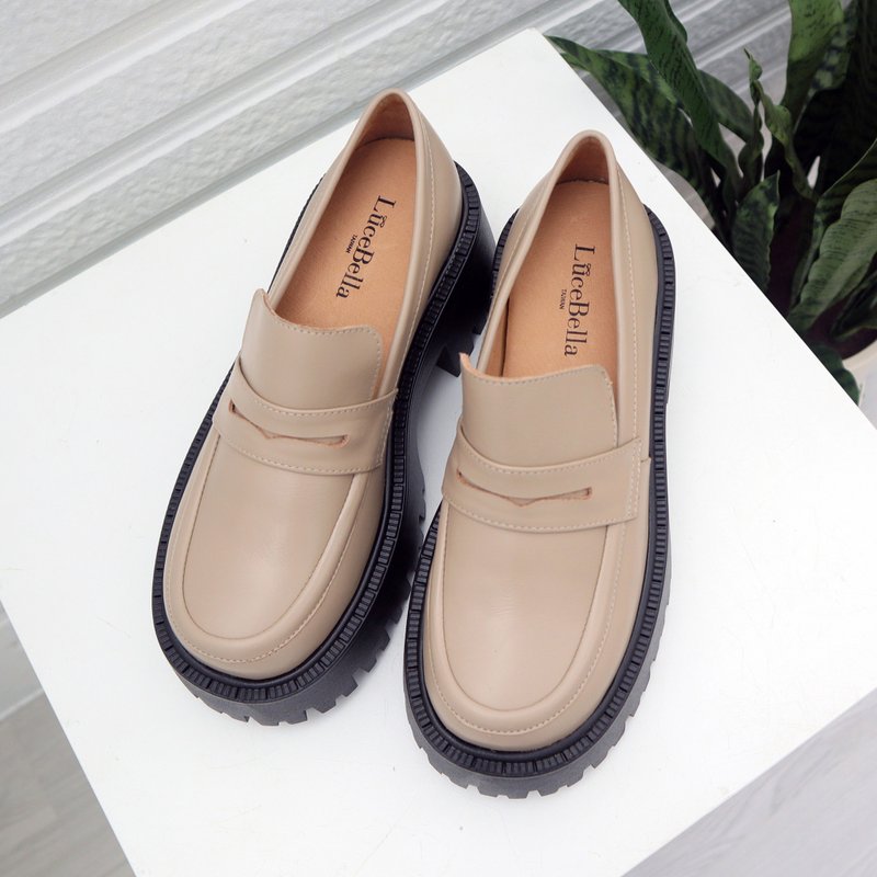 Abstract expression-thick-soled loafers_ Milk tea color - รองเท้าอ็อกฟอร์ดผู้หญิง - หนังแท้ สีกากี